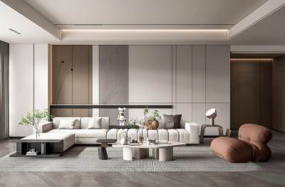 现代客厅 沙发茶几组合 多人沙发 懒人沙发 落地灯 雕塑摆件